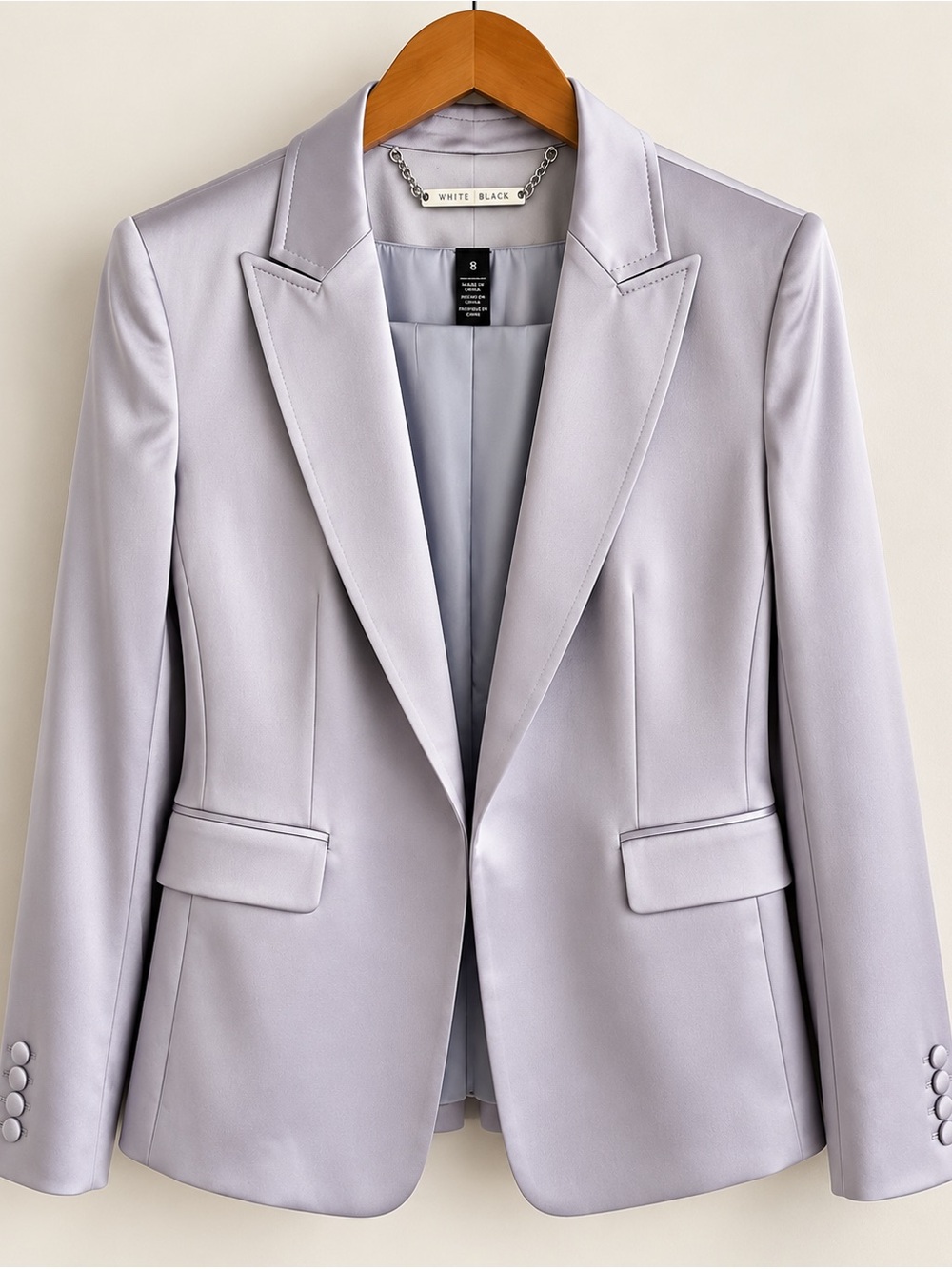 White House Black Market Silver Lavender Satin Blazer Size 8 NWOT